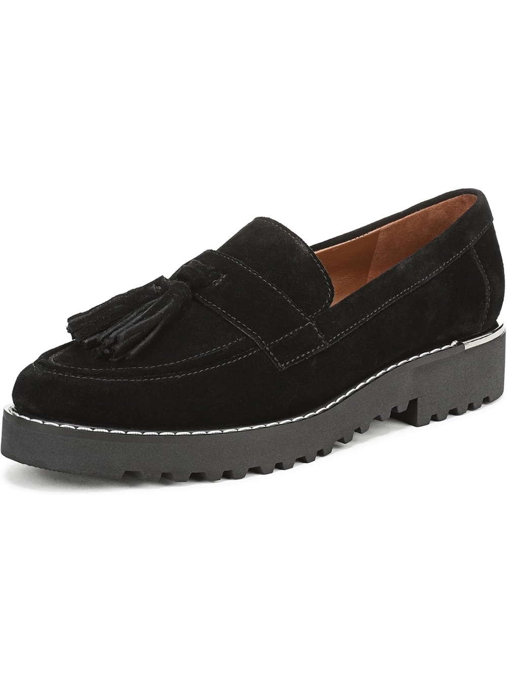 Franco Sarto Black Suede Tassel Lug Loafers